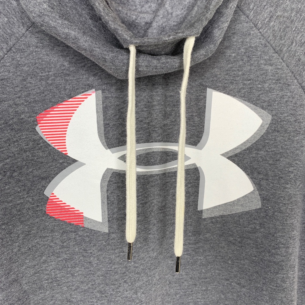 Under Armour Loose Size Small Womens Funnel Neck Hoodie Gray Large Decal - Picture 2 of 10